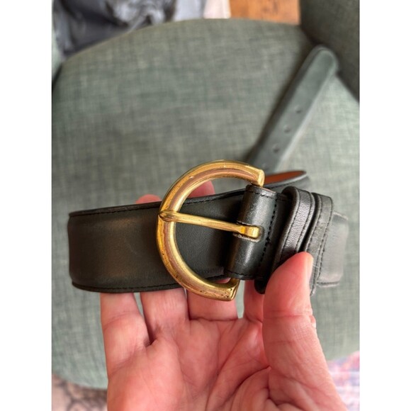 Coach vintage forest green Leather Belt solid brass Gold Buckle Women Medium GUC main image 8